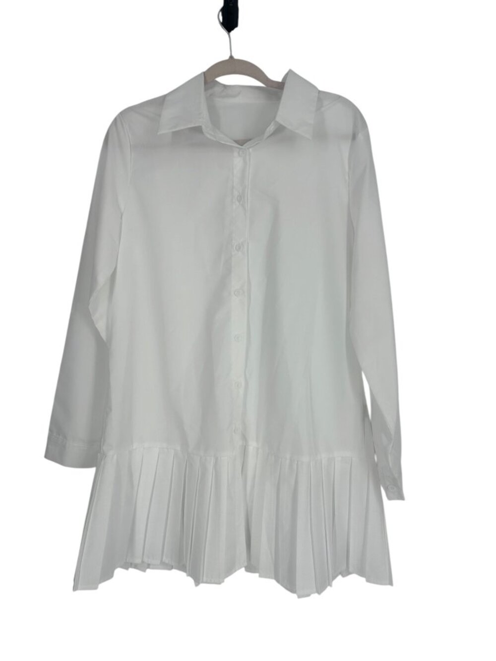 White Button Front Shirt Dress XL Long Sleeve Pleated Teacher Preppy Academia